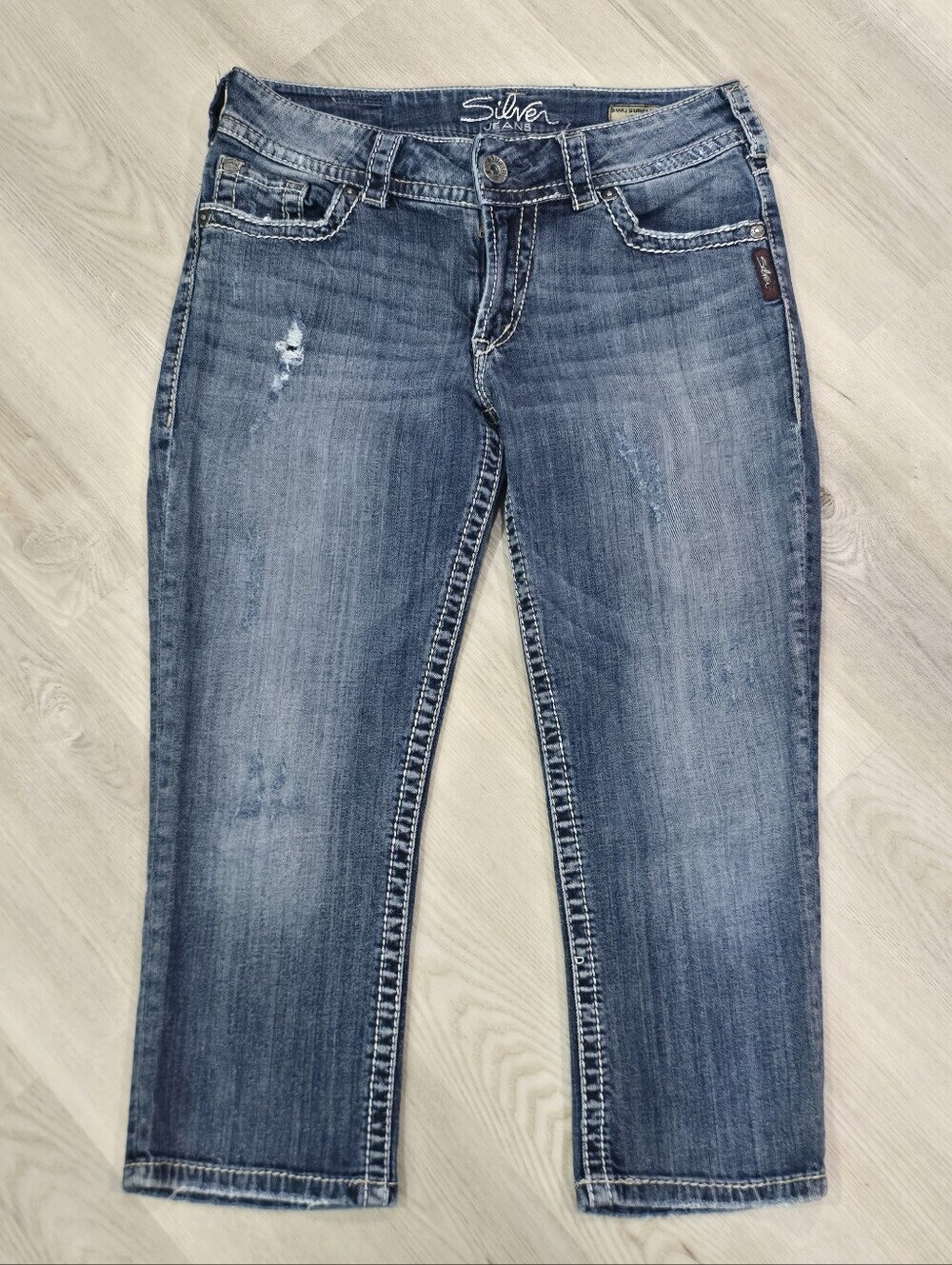 Silver Jeans Suski Surplus Capris Distressed Blue Size 29
